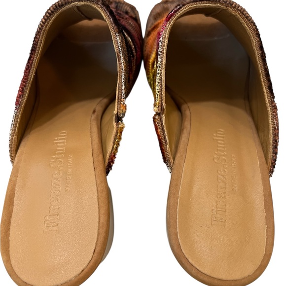 ITALIAN “Firenze Studio” Velvet & Leather Mule Heels Size 8 Block Heel - Picture 8 of 12